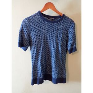 Brooks Brothers Small Italain Yarn Blue Blouse Short Sleeve Sweater Knit Top